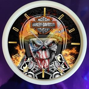 Harley fire skull Wall clock with led lights